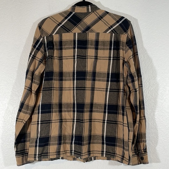 VANS CLASSIC FIT PLAID FLANNEL FULL ZIP SHACKET TAN GRAY JACKET POCKETS SMALL - Picture 3 of 7